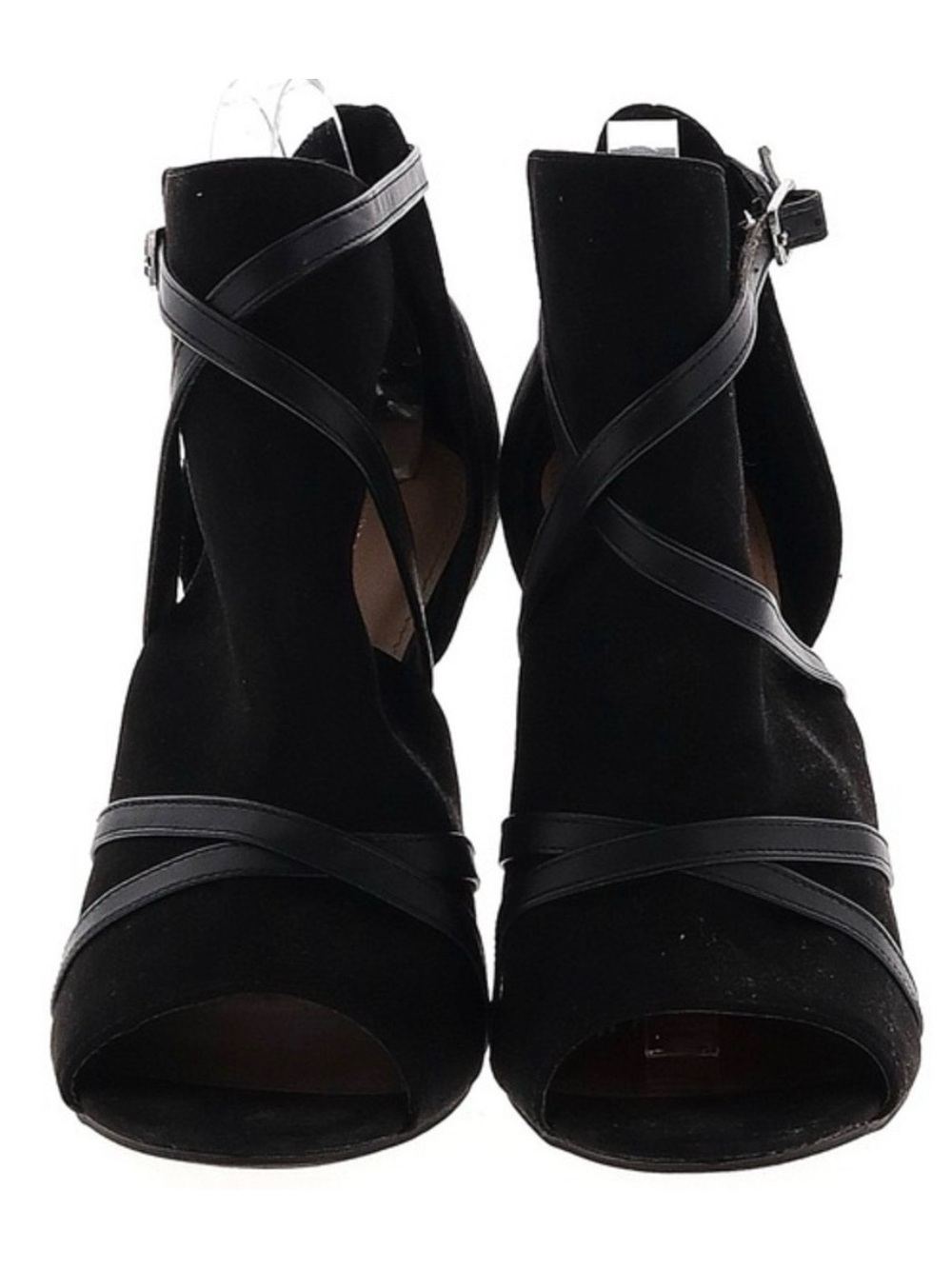 Christian Siriano Black Suede Peep-Toe Crisscross Heels